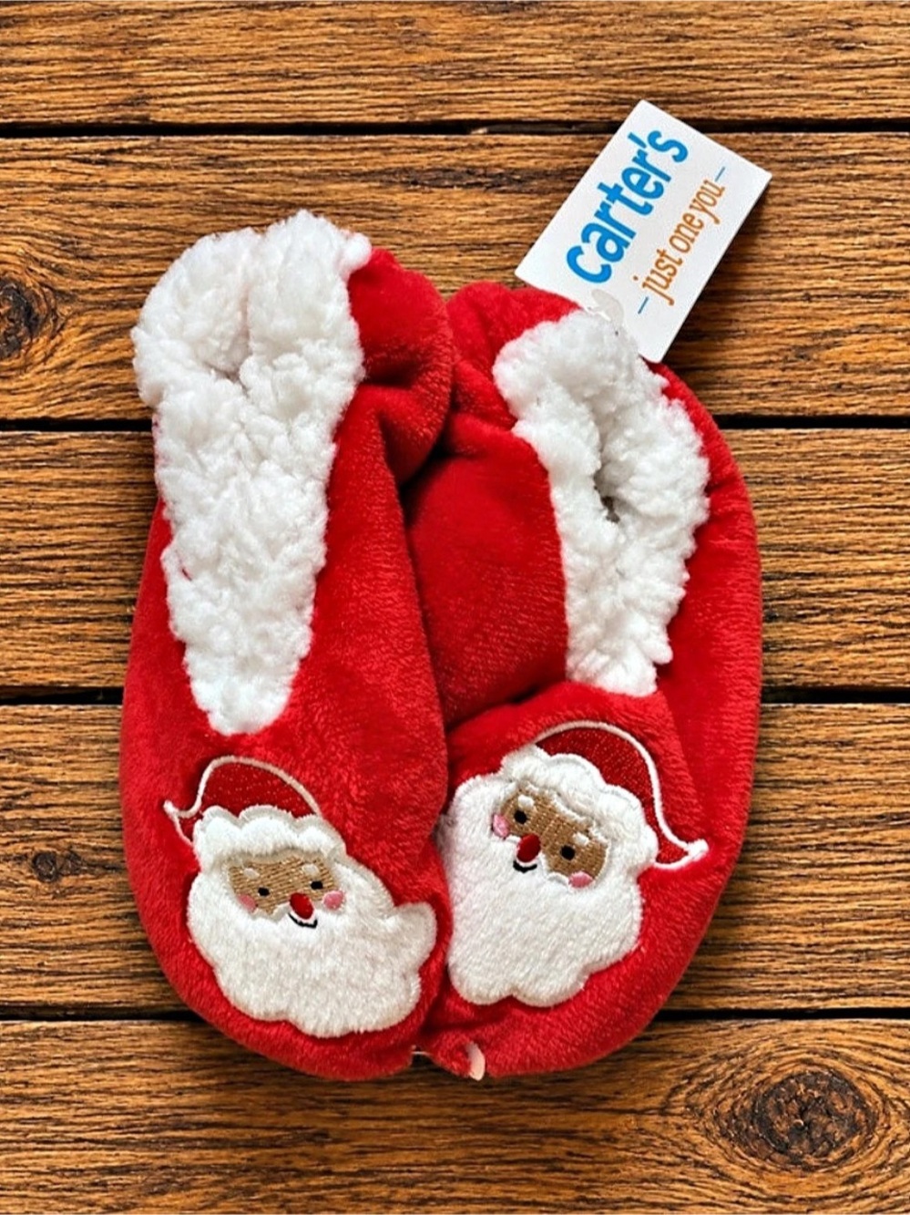 carter's Baby Santa Soft Slippers Red & White